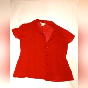 Short Sleeves Button Down Red Collard Shirt